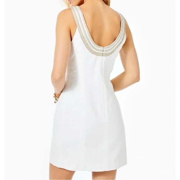 Lilly Pulitzer Valli Shift Dress White Gold Embellished Size 12 Cocktail Resort - Picture 5 of 14